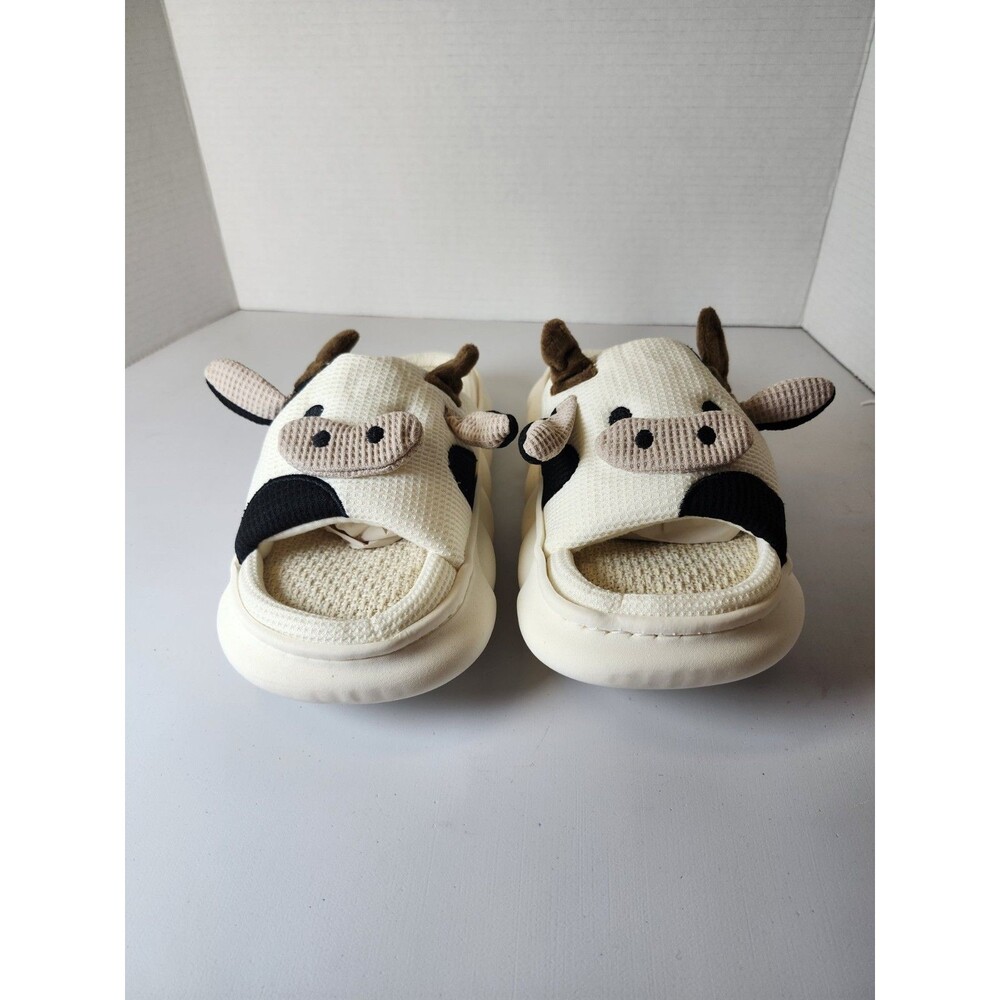 New Cute Furry Cow Slippers Fleece Lining~Size 42-43